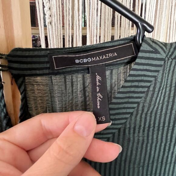 BCBGMaxAzria Green Striped Mini Dress (B) - Picture 2 of 3